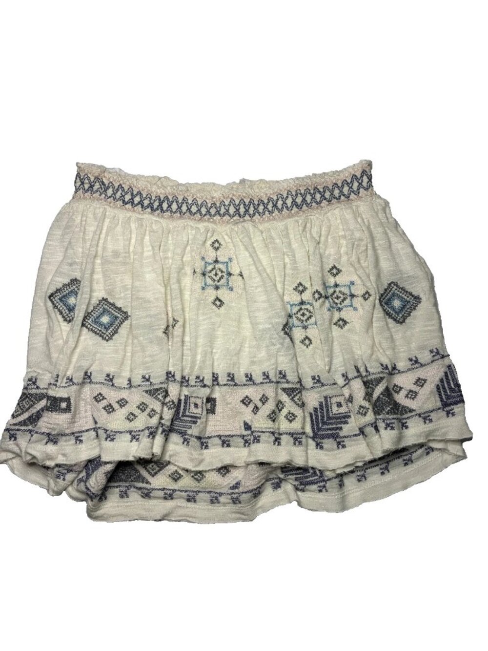 Free people embroidered boho mini flowy cream white skirt hippie peasant cottage
